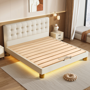 纯实木现代简约薄床头床加宽加厚燕尾榫卯齐边主卧双人大床可定制