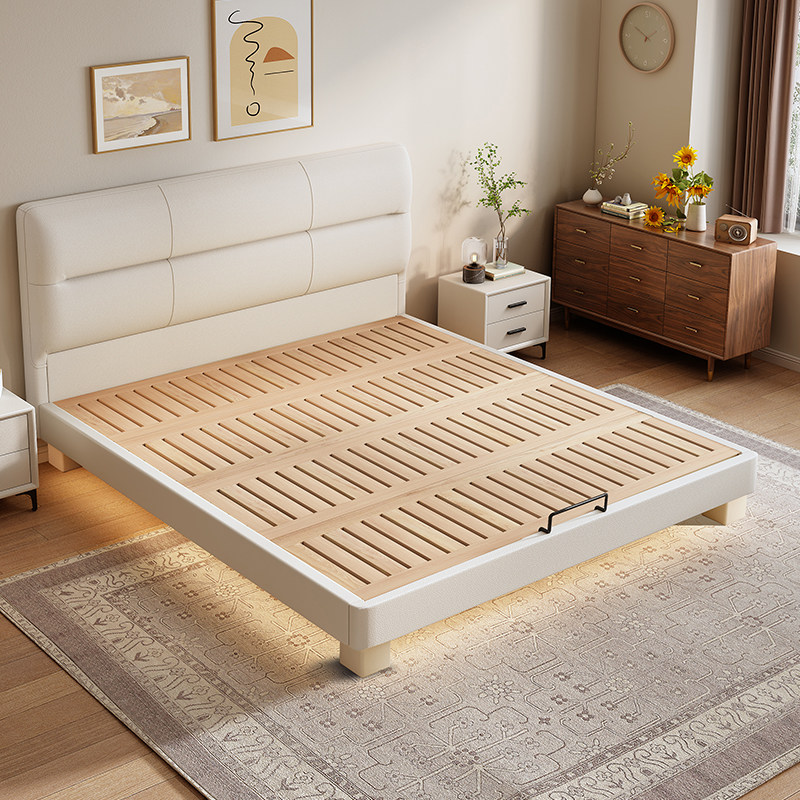 政府补贴薄床头纯实木榉木高档齐边床小户型静音双人床可定制尺寸