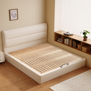 全实木薄床头榉木榻榻米落地床静音双人床齐边床满铺床板支持定制