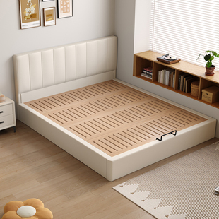 薄床头全实木榉木榻榻米落地床静音双人床齐边款满铺床板支持定制