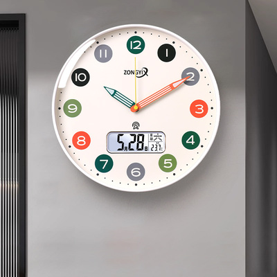 电波挂钟自动对时2024新款2025免打孔客厅时钟挂墙智能万年历钟表