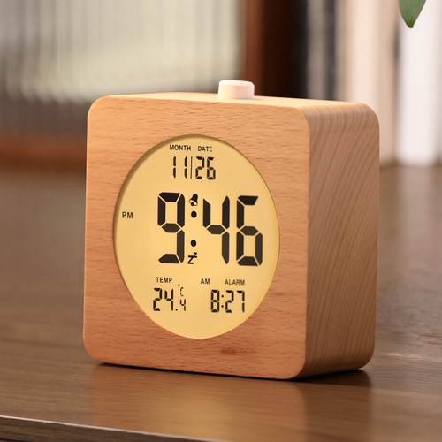 简约实木LED闹钟桌面摆件