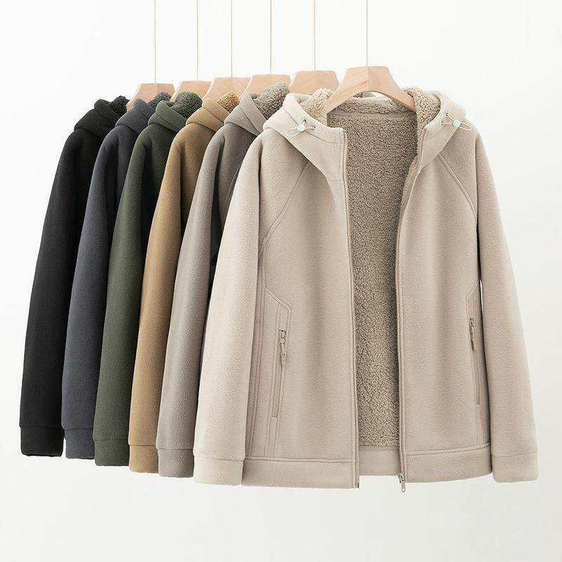 羊羔绒加绒加厚时尚摇粒绒夹克外套男2024秋冬季防风连帽拉链开衫,男装,夹克,淘宝优惠券,粉丝福利购,淘宝优惠卷