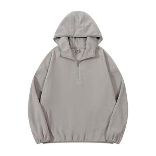 秋冬新款双面摇粒绒半拉链连帽卫衣男士加绒加厚保暖宽松休闲外套