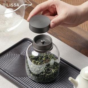 锡合金玻璃茶叶罐双盖密封茶盒茶仓茶具小号便携透明茶罐散茶罐子