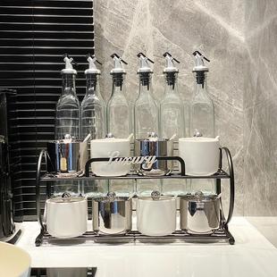 家用厨房盐罐油盐酱醋置物架高颜值陶瓷调料盒 轻奢调味罐组合套装
