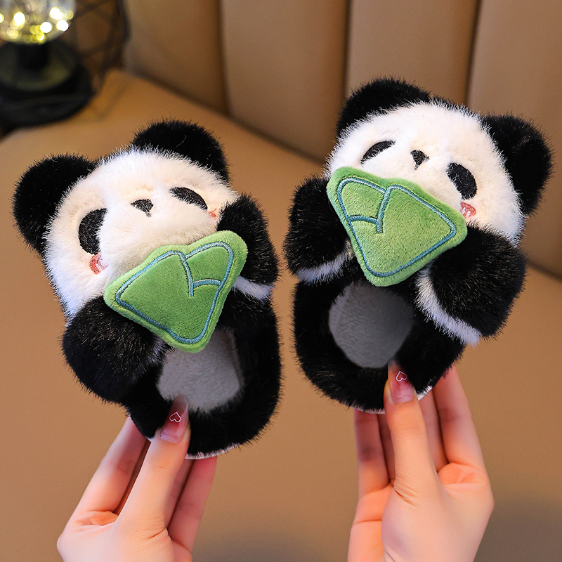 熊猫男童棉拖鞋冬季家居毛拖鞋宝宝室内可爱公主儿童拖鞋2025新款
