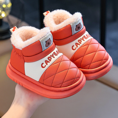 儿童棉拖鞋冬季皮面防水防滑