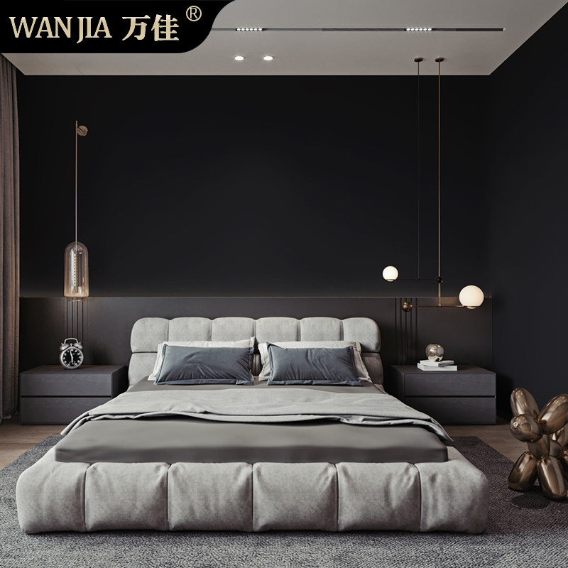 黑色墙布轻奢暗黑系卧室客厅壁布背景墙神秘黑纯黑色布面壁纸墙纸