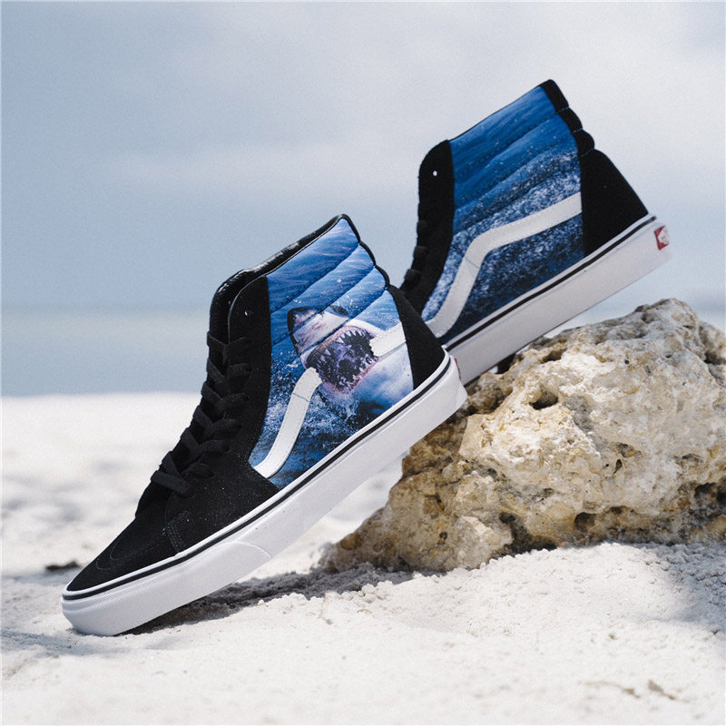 限量vans x discoverys week sk8 hi 定制联名鲨鱼涂鸦男女板鞋