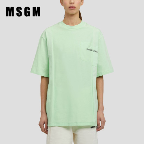 MSGM男女同款不对称式圆领T恤