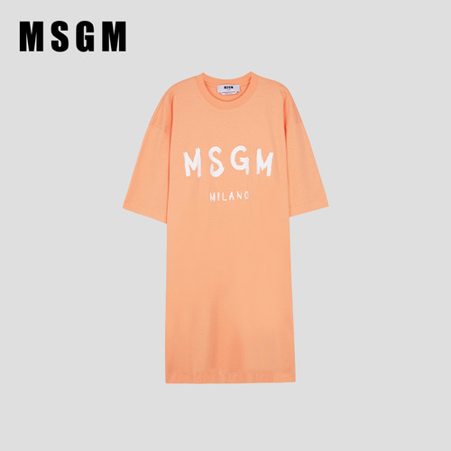 MSGM圆领纯棉徽标T恤裙MSGM