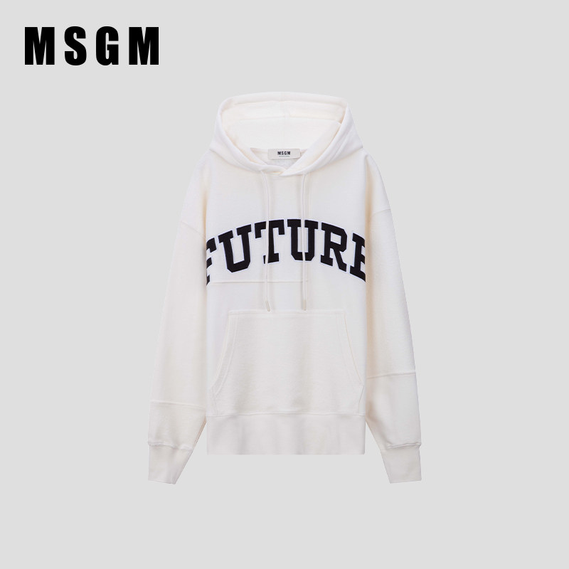 MSGM春秋男士Fantastic Green环保主题拼接面料纯棉连帽卫衣
