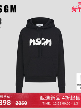 MSGM秋冬新款男士针织纯棉外套长袖连帽卫衣男款秋季黑色美式复古
