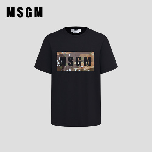 MSGM男士撞色徽标圆领T恤