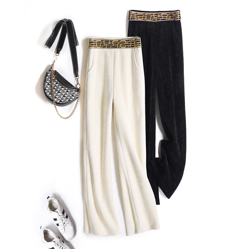 水貂绒阔腿裤女秋冬新款显瘦休闲裤高腰宽松松紧腰大码垂感拖地裤