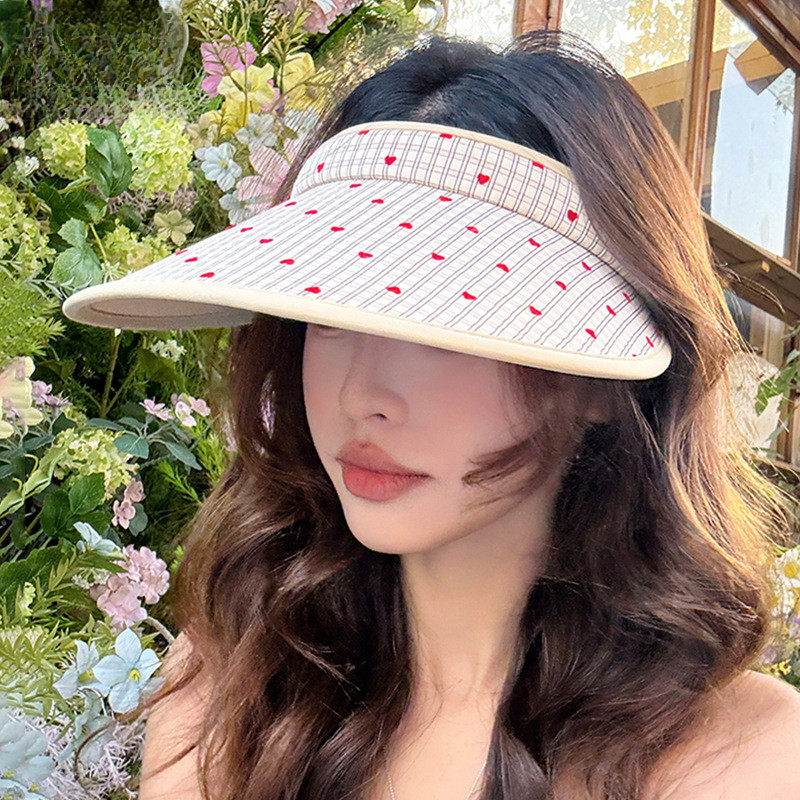 JC遮阳帽少女风波点彩色UV帽女夏天户外防紫外线遮脸空顶帽太阳帽