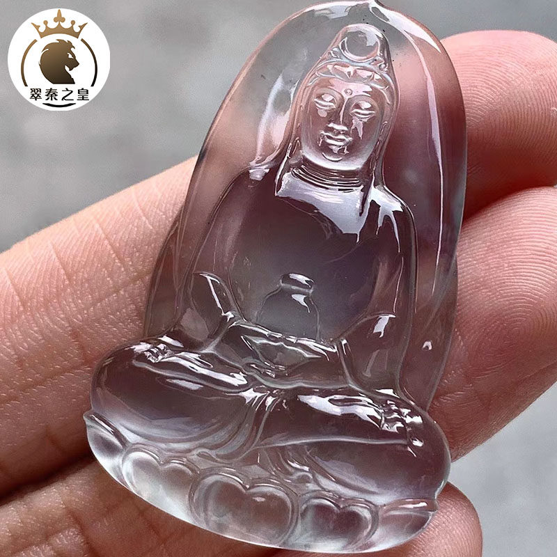 翠秦之皇玻璃种黑钢观音  冰透细腻种老天然缅甸翡翠a货 种老通透