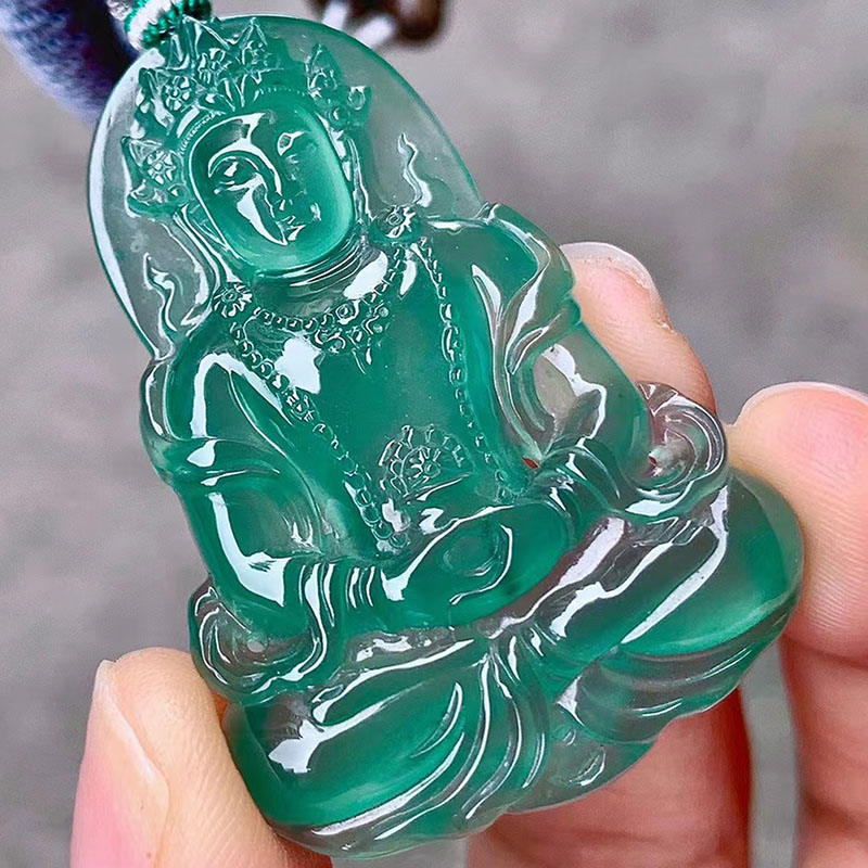 皇冰种蓝度母吊天然翡翠缅甸玉石