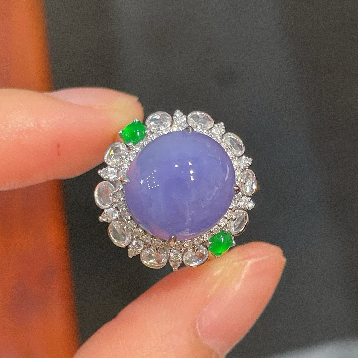 翠秦之皇冰紫罗兰蛋面戒指 18k金镶嵌天然翡翠A货高档礼物收藏