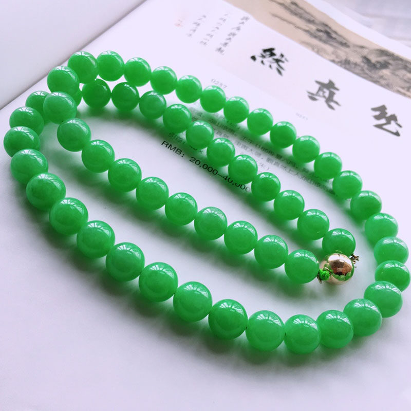 翠秦之皇冰种满绿珠链 天然翡翠A货缅甸玉石细腻通透种老水润