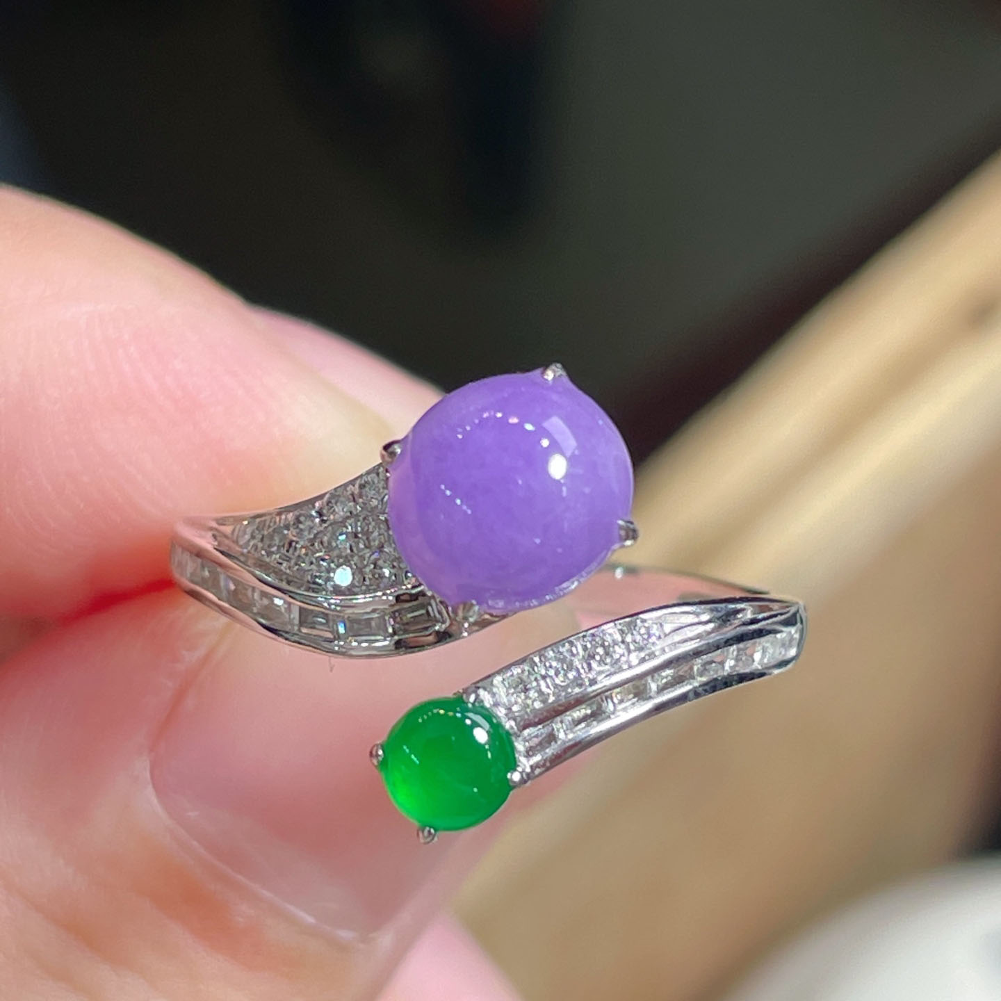 翠秦之皇冰紫罗兰蛋面戒指 18k金镶嵌天然翡翠A货高档礼物收藏