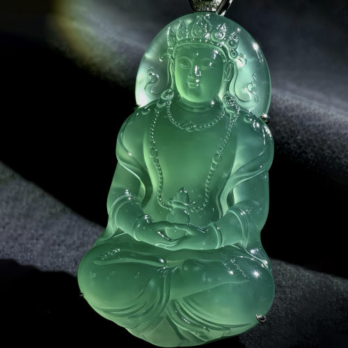 翠秦之皇高冰度母菩萨吊坠 18k金镶嵌天然翡翠A货种色兼备气质