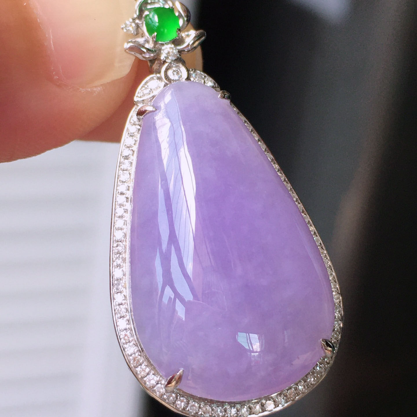 翠秦之皇冰紫罗兰水滴吊坠 18k金镶嵌天然翡翠A货种色兼备气质