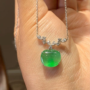 翠秦之皇阳绿苹果锁骨链 18k金镶嵌天然缅甸翡翠A货水润细腻种老