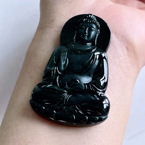 翠秦之皇墨翠大观音吊坠 玉石老坑种天然翡翠A货高档礼物收藏正品