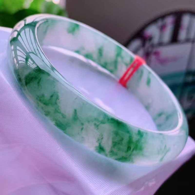 翠秦之皇冰种飘花正圈手镯 天然翡翠A货缅甸玉石种老细腻冰透