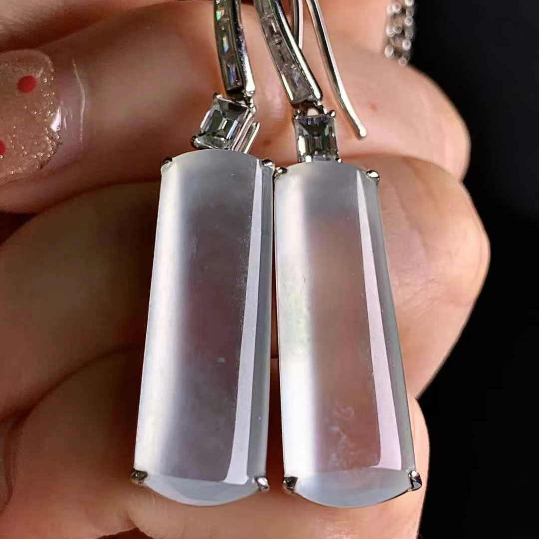 翠秦之皇冰灵灵耳环 18k金钻石镶嵌天然A货翡翠饱满莹润冰透