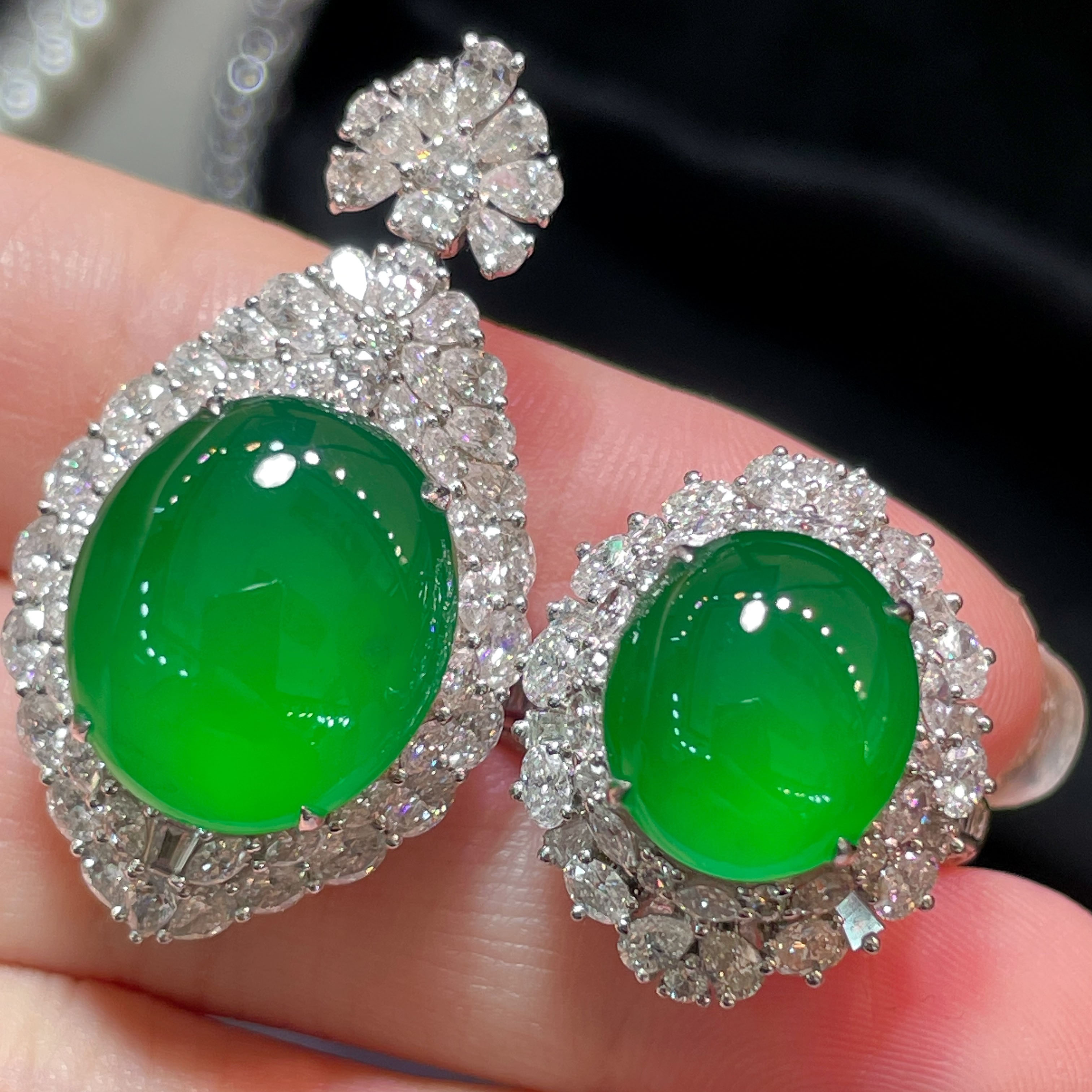 翠秦之皇冰阳绿蛋面吊坠戒指 18k金镶嵌天然翡翠A货高档礼物收藏