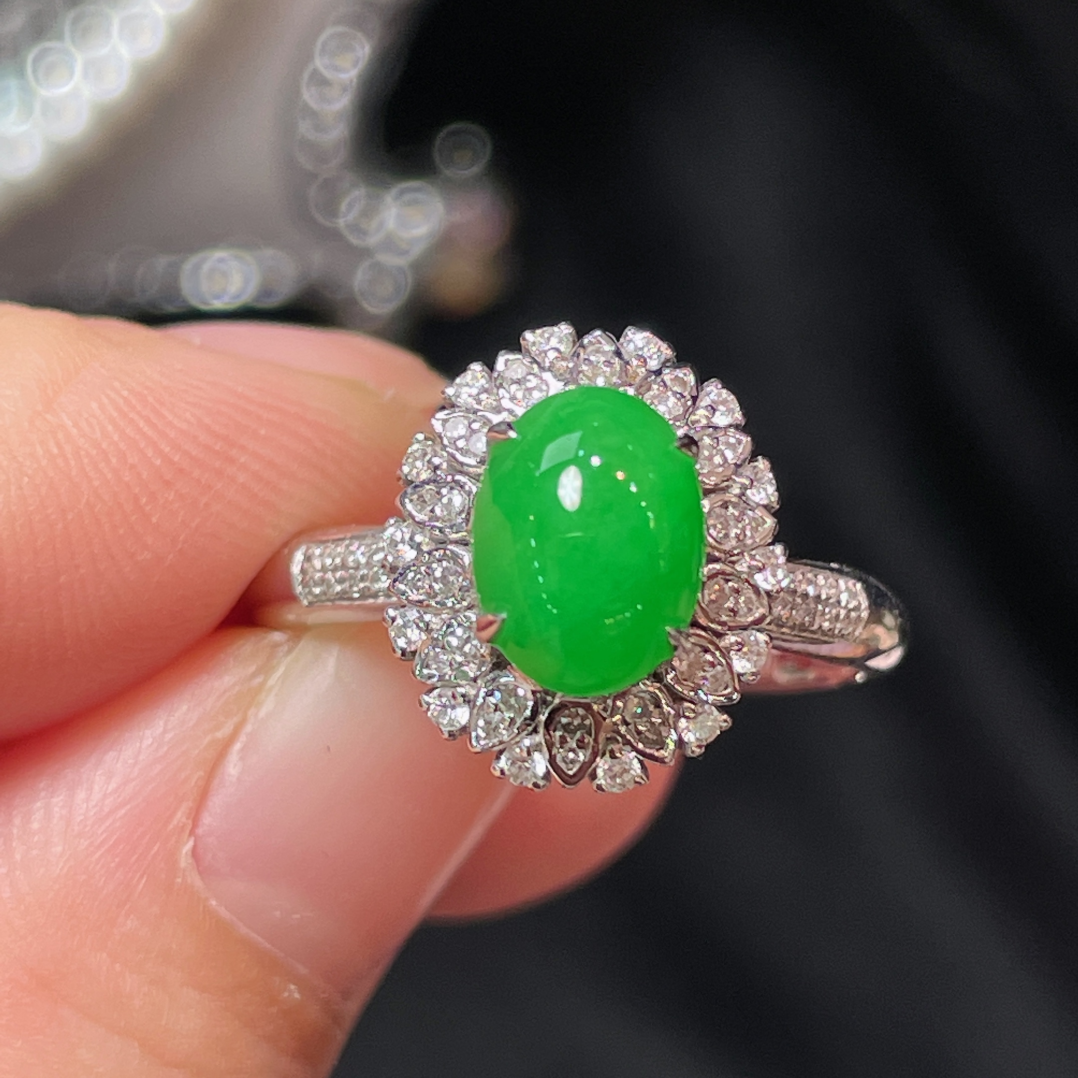 翠秦之皇冰阳绿蛋面戒指 18k金镶嵌天然翡翠A货高档礼物收藏