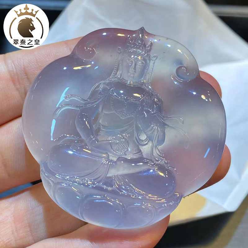 翠秦之皇玻璃种观音牌 天然A货缅甸翡翠 冰透细腻种老水润冰透