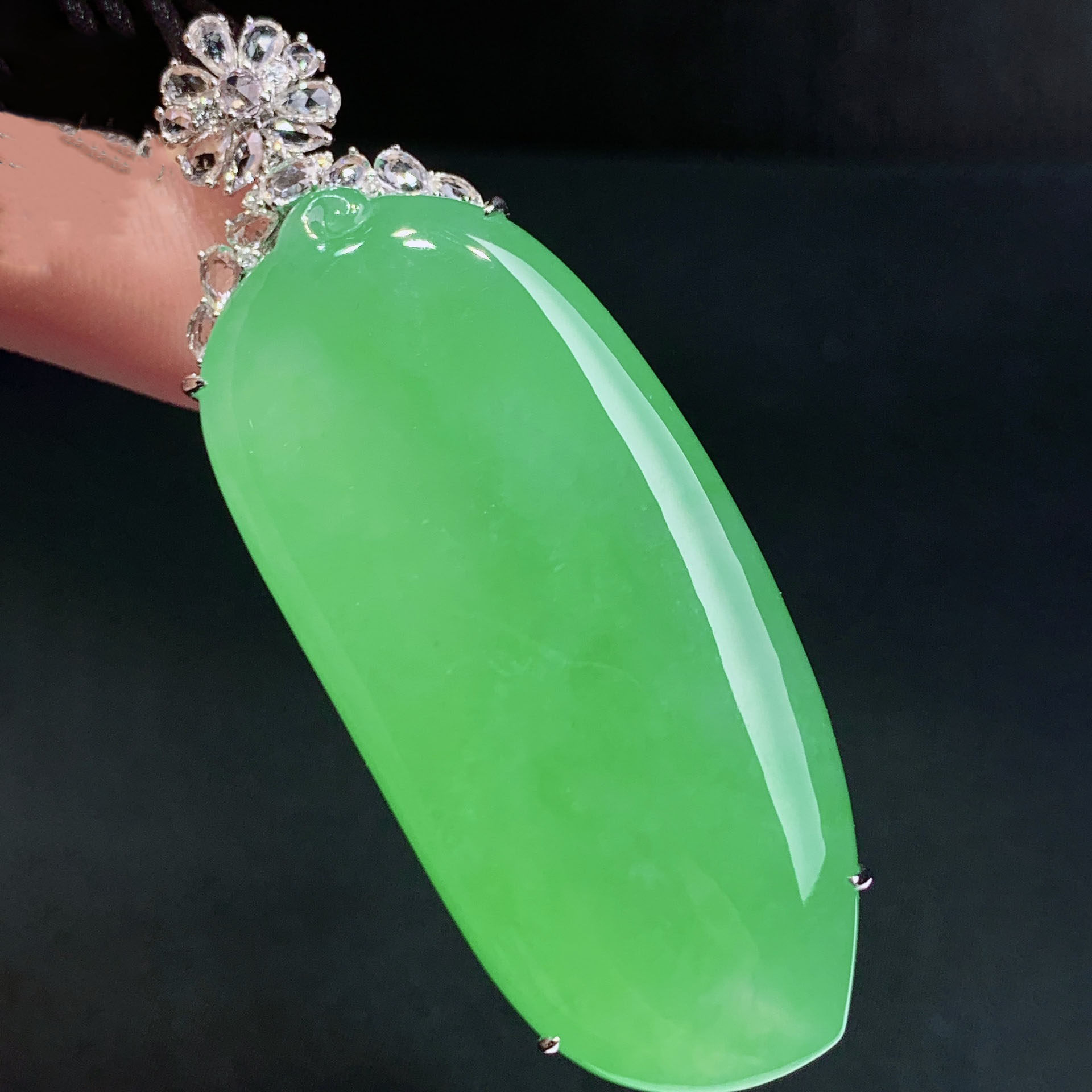 翠秦之皇满色大福瓜吊坠 18k金镶嵌天然缅甸翡翠A货水润细腻种老