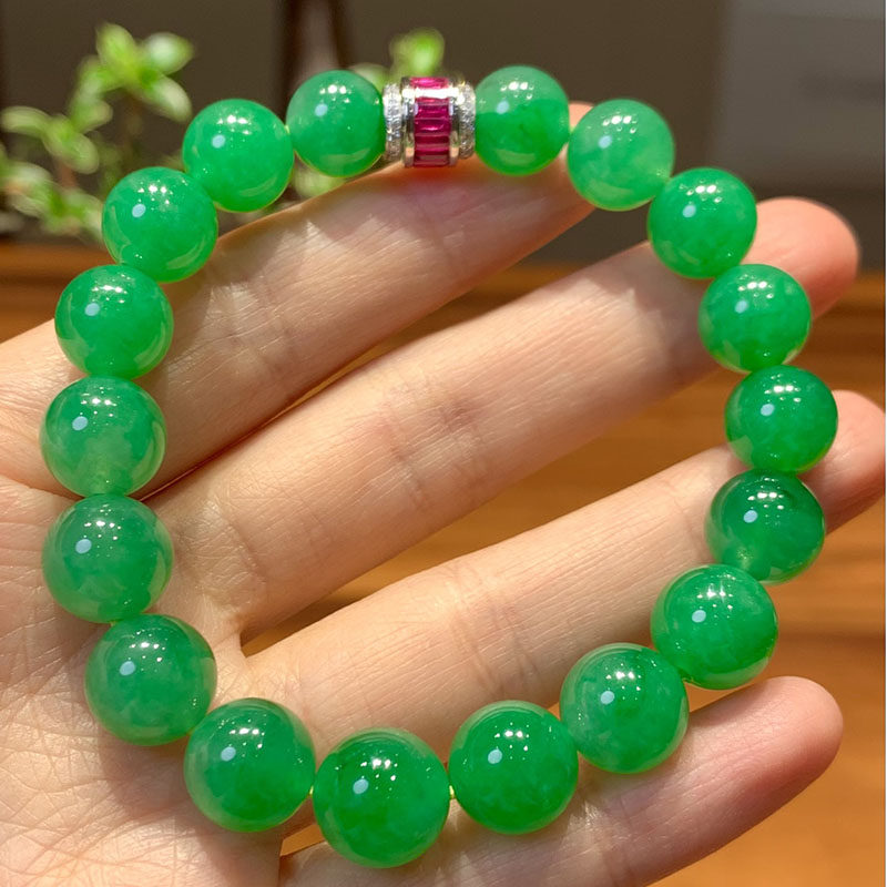 翠秦之皇冰种正阳绿珠珠手串 18k金镶嵌天然缅甸翡翠A货水润细腻
