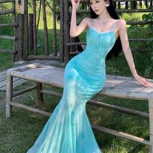 超仙海边度假连衣裙仙女露背长裙鱼尾吊带旅游穿搭绝美包臀沙滩裙