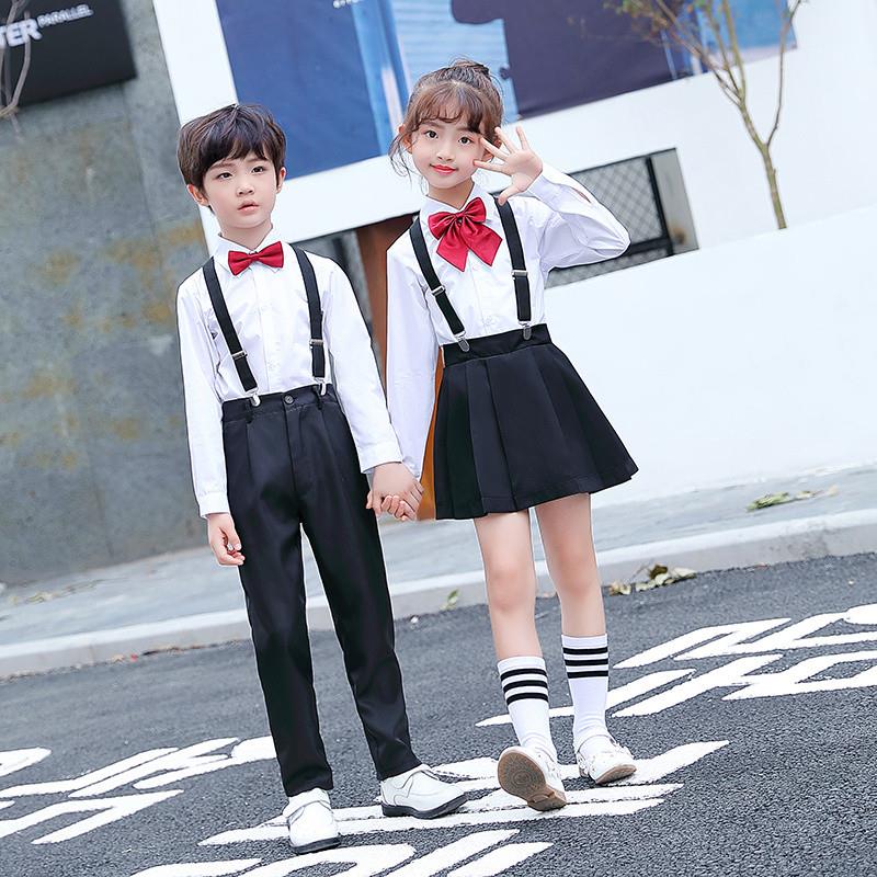 韩式儿童诗朗诵女童男合唱礼服套装中小学生背带裤演出服幼儿园表