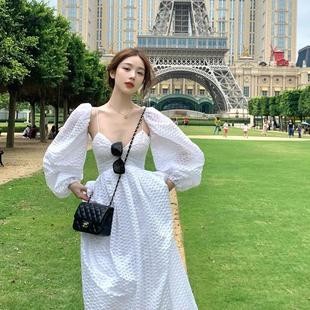 夏季 三亚云南旅游穿搭吊带连衣裙女装 白色超仙海边度假拍照沙滩裙
