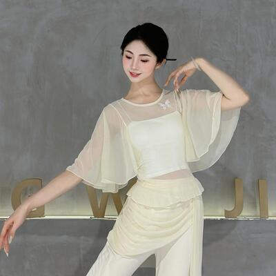 曼丽古典舞蹈服飘逸蝴蝶纱衣女中国舞身韵练功服形体训练上衣女