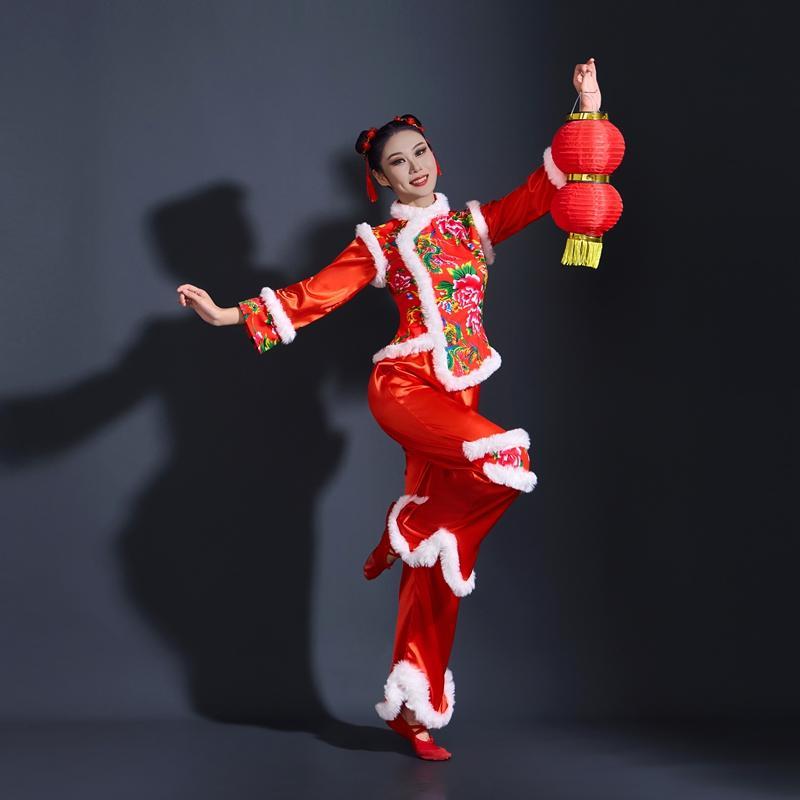 韩式东北大秧歌民族喜庆花布新款舞服装女舞蹈拜年腰鼓演