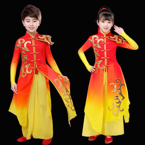 韩式中国风演出服女儿童舞服装少年志书简扇子舞舞蹈服装打鼓腰鼓