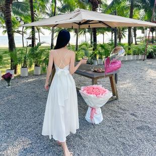 海滩小姐白色沙滩裙女海边度假超仙拍照吊带裙性感露背连衣裙女夏
