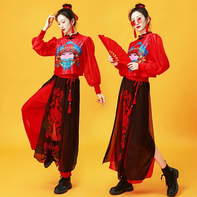 韩式新款打鼓成人服女腰鼓盘鼓队中国风喜庆演出舞台秧歌套装服广