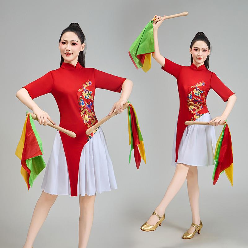 韩式服打鼓演出新款女中国风腰鼓队秧歌舞蹈服装成人现代广场舞表