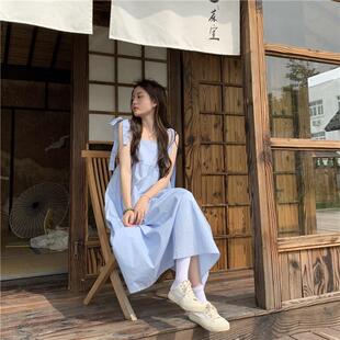 无袖 蓝色吊带连衣裙女夏夏季 背心a字仙女裙子可爱甜美小清新长裙