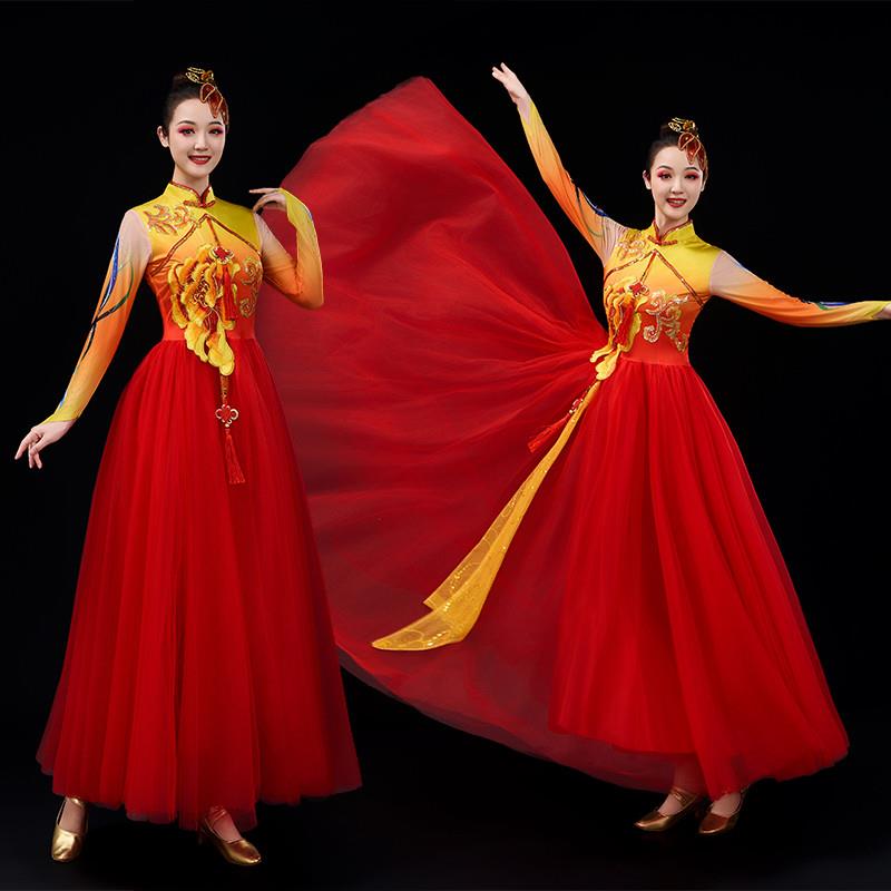 韩式舞大开场大气演出服摆裙现代舞蹈服装洋装舞台歌伴舞中国风成