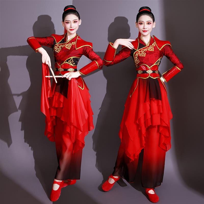 韩式锣鼓队腰鼓演出服女中国风打鼓服水鼓舞蹈服装侠客行古装汉服