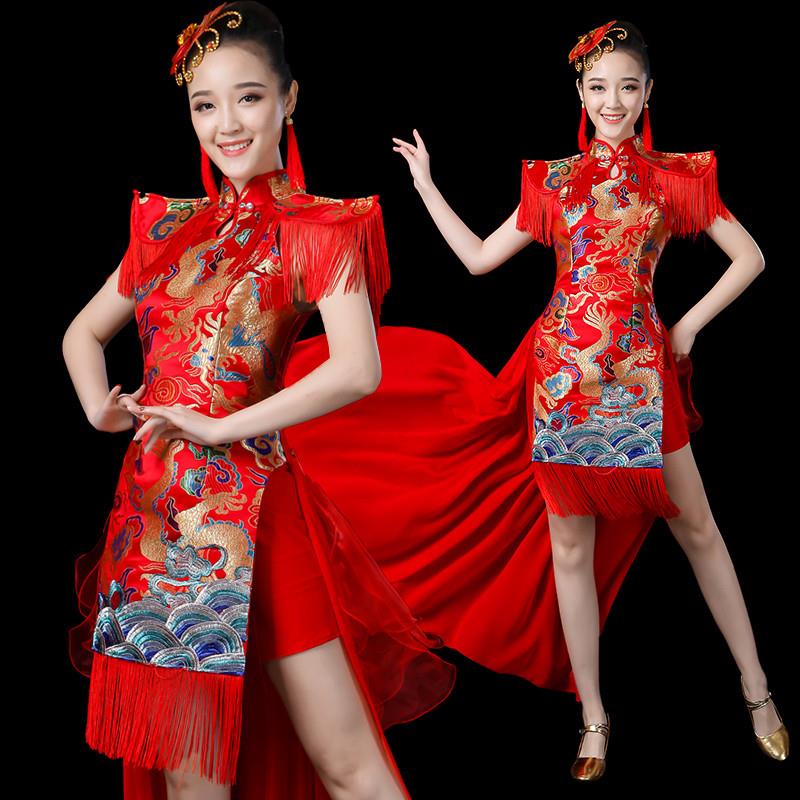 韩式打鼓服演出款服服腰鼓中国威现代成人风风锣鼓服水鼓舞舞蹈新